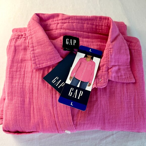 Gap Women's 100% Cotton Gauze Tunic Top Size L Pink Oversized Boho Casual (NEW) - Picture 12 of 13